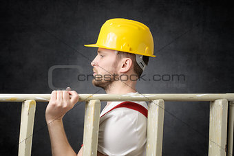 Construction worker with ladder