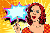pop art woman pointing finger up