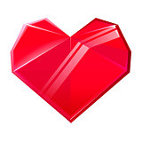 Red crystal heart isolated on white background. Design element for Valentines day. Vector illustration.