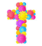 cross with colorful flowers