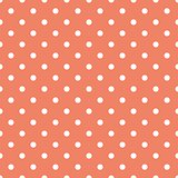 Tile vector pattern with white polka dots on pastel coral orange background