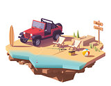 Vector low poly off-road vehicle on the beach