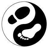 Men's foot and footprint of shoe as yin yang sign
