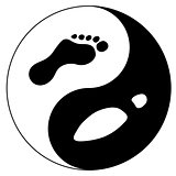 Woman's foot and footprint of shoe as yin yang sign
