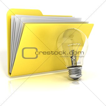 Light bulb, idea folder icon, 3D