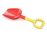 Red and yellow plastic toy shovel. 3D