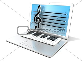 Laptop with piano keyboard. 3D