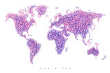 World map tangle lines violet blue dark