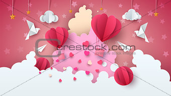 Love balloon illustration. Valentine s Day. Cloud, star, sky