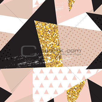 Abstract Geometric Seamless Pattern Background with Glitter Elements. Textile or Wallpaper Template. Vector Illustration
