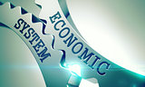 Economic System - Mechanism of Shiny Metal Cog Gears. 3D.