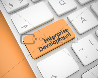 Enterprise Development - Text on Orange Keyboard Keypad. 3D.