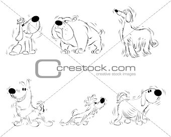 Six sketches of dogs