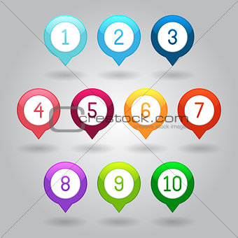 Map markers with numbers vector eps10 illustration