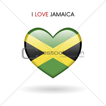Love Jamaica symbol. Flag Heart Glossy icon on a white background
