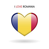 Love Romania symbol. Flag Heart Glossy icon on a white background