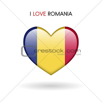 Love Romania symbol. Flag Heart Glossy icon on a white background