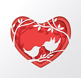 Paper red heart and two birds 