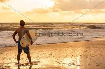Male Man Surfer & Surfboard Sunset Sunrise Beach