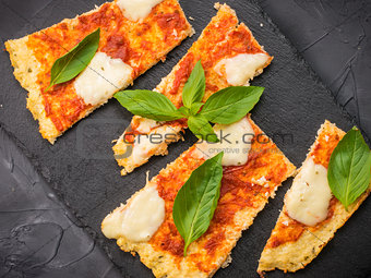 homemade cauliflower pizza crust with mozarella