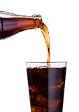 Pouring cola soda drink from bottle to glass 