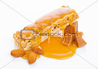 Caramel protein cereal energy bar with almonds