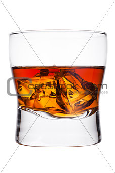 Elegant glass of whiskey with ice cubes