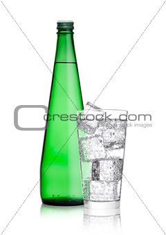 Bottle and glass with healthy sparkling  water