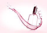 Luxury pink liquid  perfume bottle with splashes