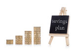 Savings plan concept text on chalkboard 