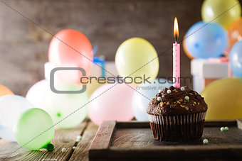 Birthday objects on wood