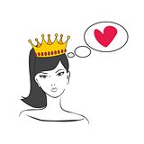 Queen or princess thinking about love vector illustration isolated on white