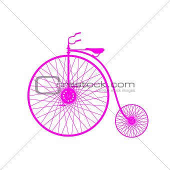 Pink silhouette of vintage bicycle