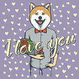 Vector dog with flowers celebrating Valentines Day