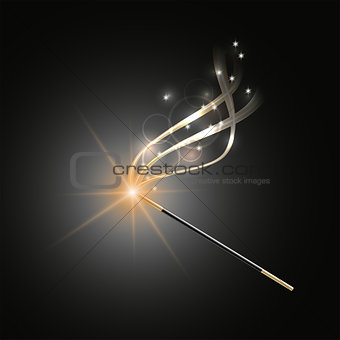 Magic wand with magical gold sparkle trail