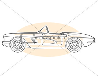 Retro sports car - vintage convertible, cabrio side view