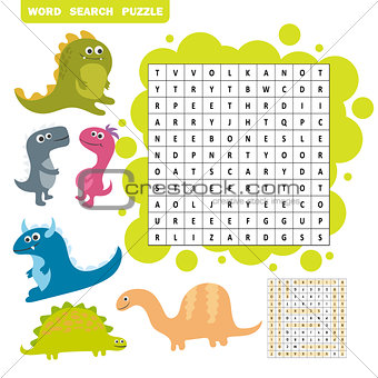 Logic game for learning English. Find dino words - Word search puzzle