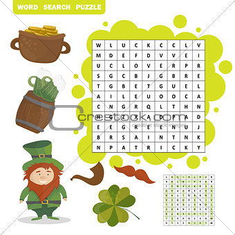 Patricks Day holiday themed word search puzzle - Answer included
