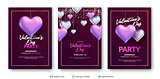 Glossy 3D hearts and greeting text.