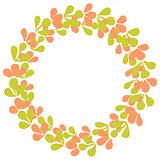 Green and pink laurel wreath vector frame isolated on white background