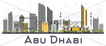 Abu Dhabi UAE City Skyline with Gray Buildings Isolated on White