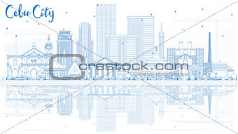 Outline Cebu City Philippines Skyline with Blue Buildings and Re