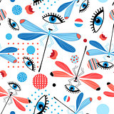 Seamless bright dragonfly pattern and eyes 