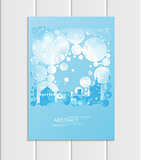 Brochure A5 or A4 format design Christmas urban city, abstract circles, winter landscape New Year 2018