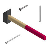 Hammer and nails in 3D, vector illustration.