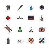 Set of flat medical icons with black stroke, vector illustration.