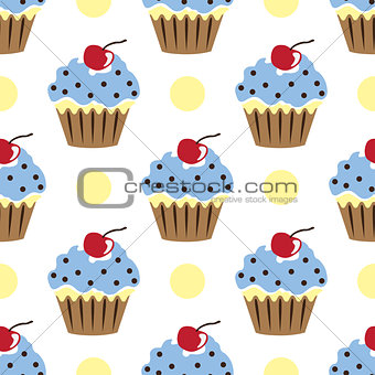 Cupcake vector pattern blue white background