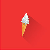 Ice Cream and Cone On Red Background, Vector