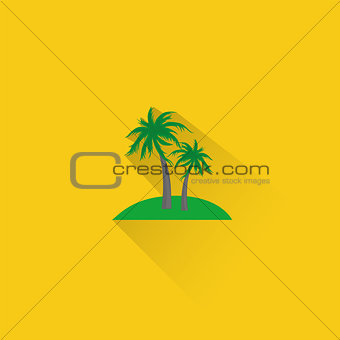 Simple Palm Trees Icon On Orange Background, Vector