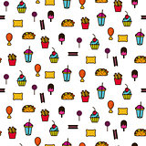Fast food icon style seamless vector pattern.